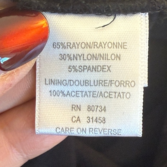 BCBG Maxazria Black Midi Dress Lace Hem Large Office Career Minimalist Neutral - Picture 7 of 12